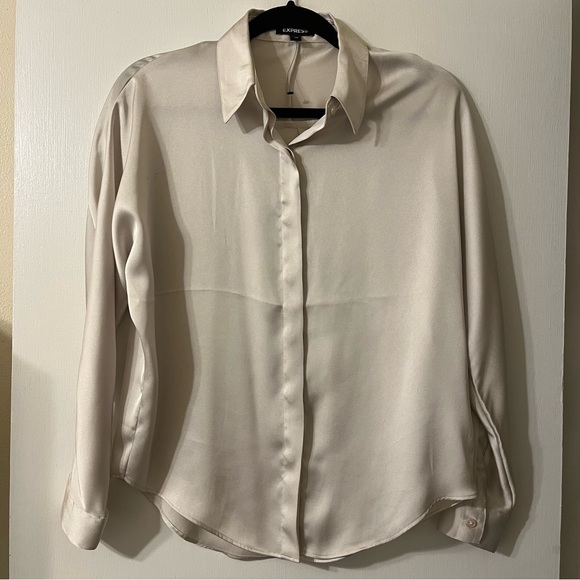 Express off white silky button down shirt. Size XS. - Picture 1 of 3